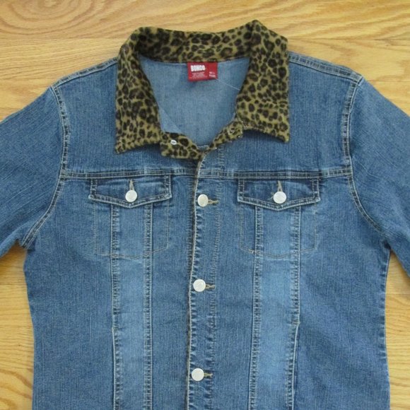 BONGO GIRL'S SIZE 18  1/2 PLUS JEAN JACKET MED BLUE SLUB STRETCH DENIM LEOPARD - Picture 4 of 11